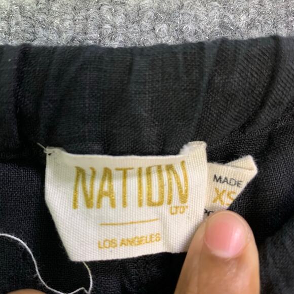 NATION LTD Los Angeles 100%‎ Linen Pants Black  Waist Wide Leg Women’s XS - Picture 8 of 11